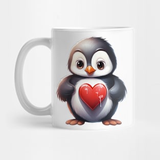 Valentine Penguin Holding Heart Mug